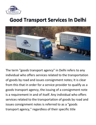 Good Transport Services In Delhi P