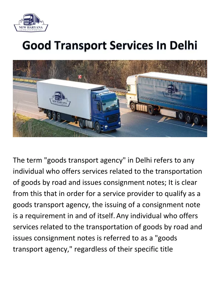 the term goods transport agency in delhi refers