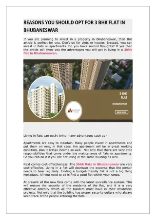 REASONS YOU SHOULD OPT FOR 3 BHK FLAT IN BHUBANESW