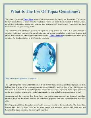 What Is The Use Of Topaz Gemstones?