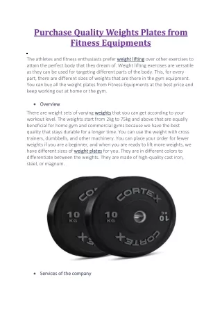 Purchase Quality Weights Plates from Fitness Equipment's