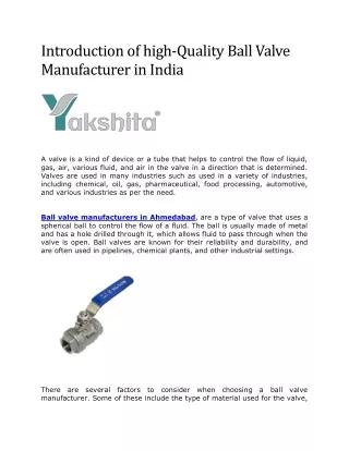 introduction of high quality ball valve