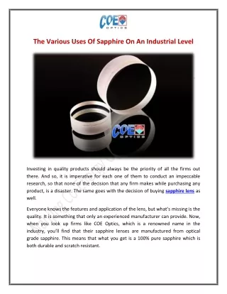 The various uses of Sapphire on an industrial level