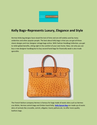 Kelly Bags–Represents Luxury, Elegance and Style