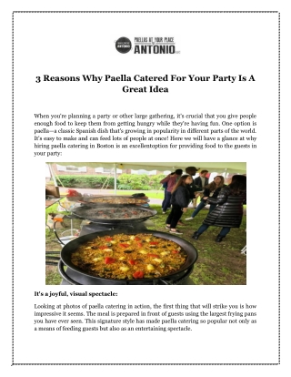 3 Reasons Why Paella Catered For Your Party Is A Great Idea