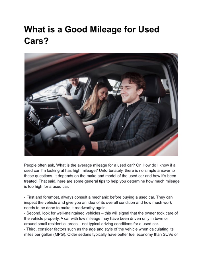 what is a good mileage for used cars
