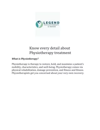Know every detail about Physiotherapy treatment