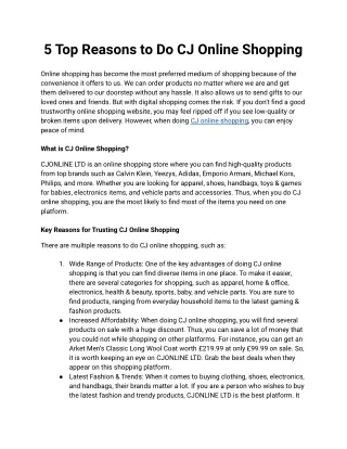 5 Top Reasons to Do CJ Online Shopping