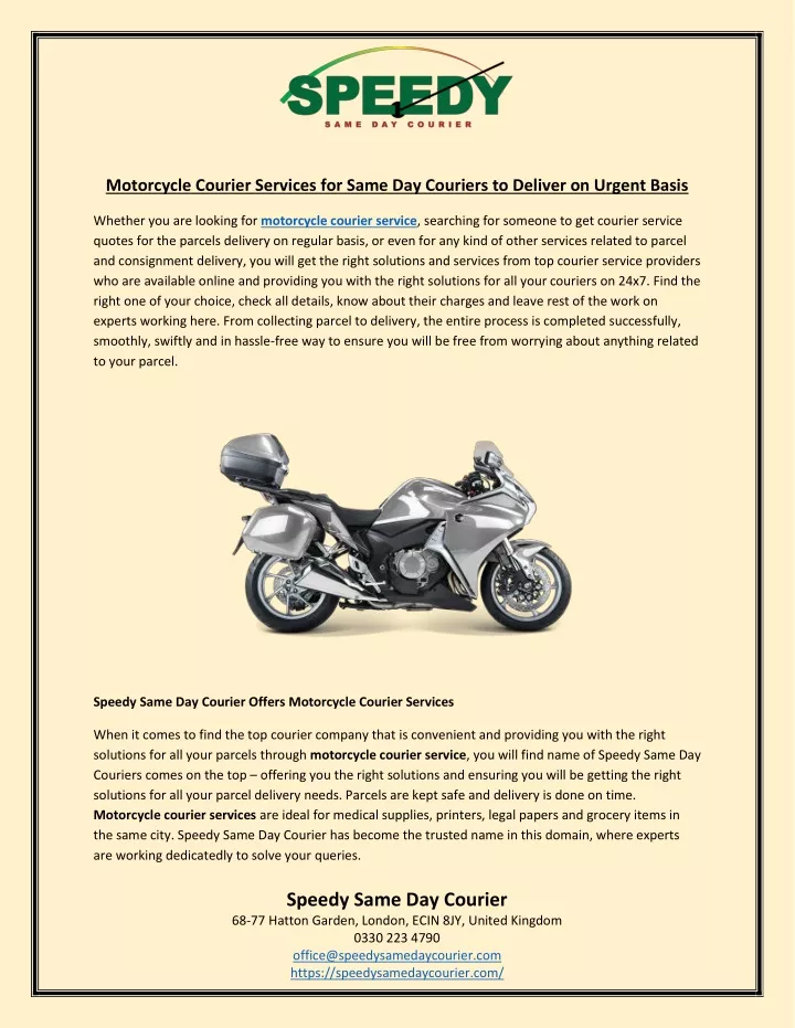 motorcycle courier services for same day couriers