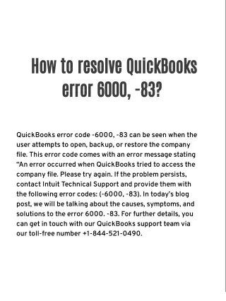 How to resolve QuickBooks error 6000, -83?