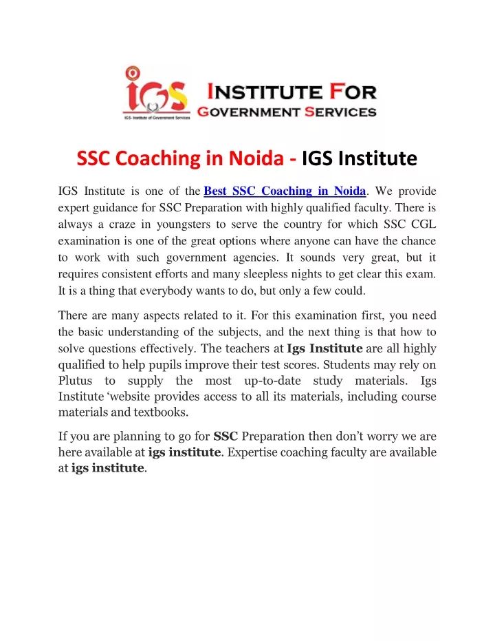 ssc coaching in noida igs institute