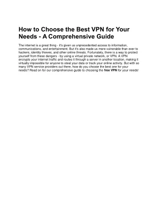 How to Choose the Best VPN for Your Needs - A Comprehensive Guide