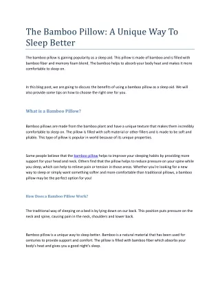 the bamboo pillow a unique way to sleep better