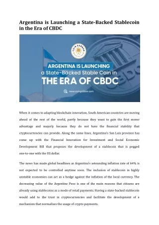 Argentina is Launching a USD Stablecoin Amidst CBDC Trend