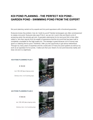 KOI POND PLANNING - THE PERFECT KOI POND - GARDEN POND - SWIMMING POND FROM THE EXPERT