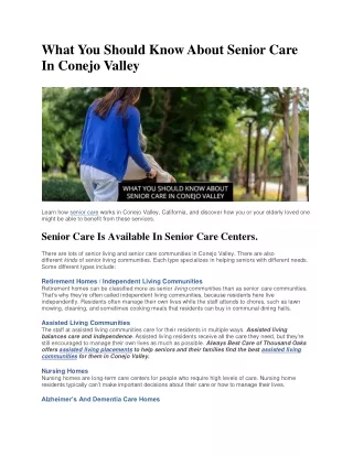 What You Should Know About Senior Care In Conejo Valley