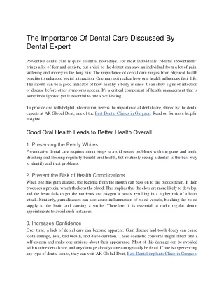 The Importance Of Dental Care Discussed By Dental Expert