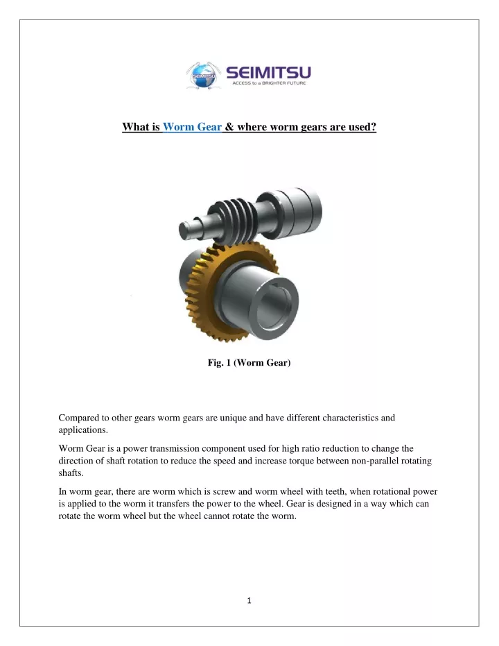 what is worm gear where worm gears are used