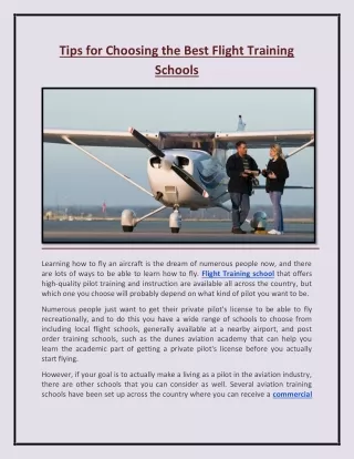 Tips for Choosing the Best Flight Training Schools