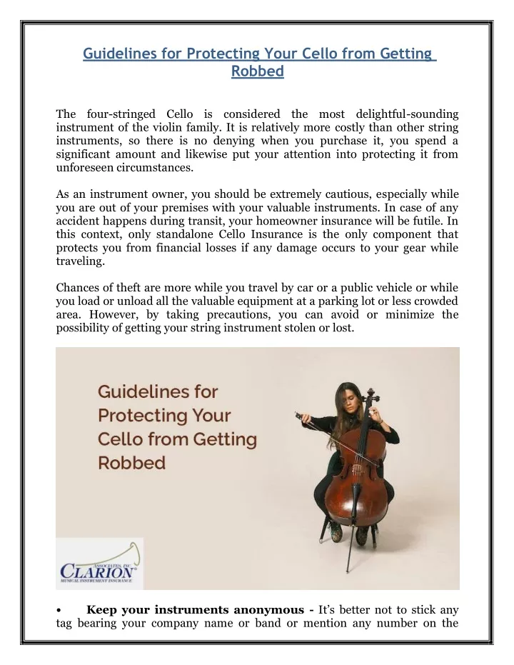 guidelines for protecting your cello from getting