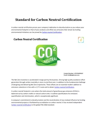 Standard for Carbon Neutral Certification