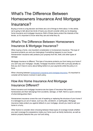 What's The Difference Between Homeowners Insurance And Mortgage Insurance?