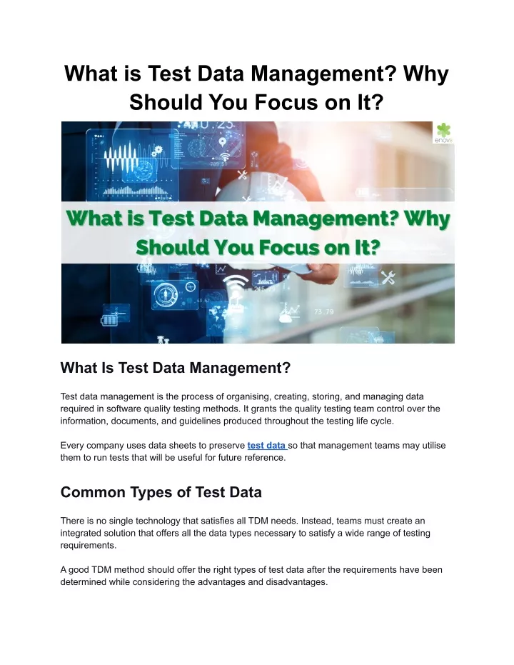 what is test data management why should you focus