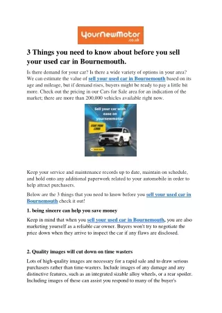 3 Things you need to know about before you sell your used car in Bournemouth