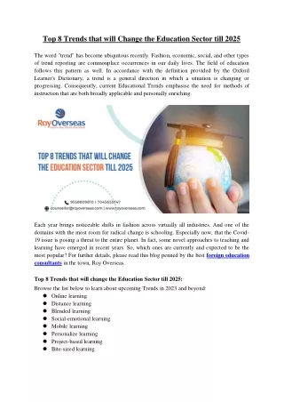 Top 8 Trends that will change the Education Sector till 2025
