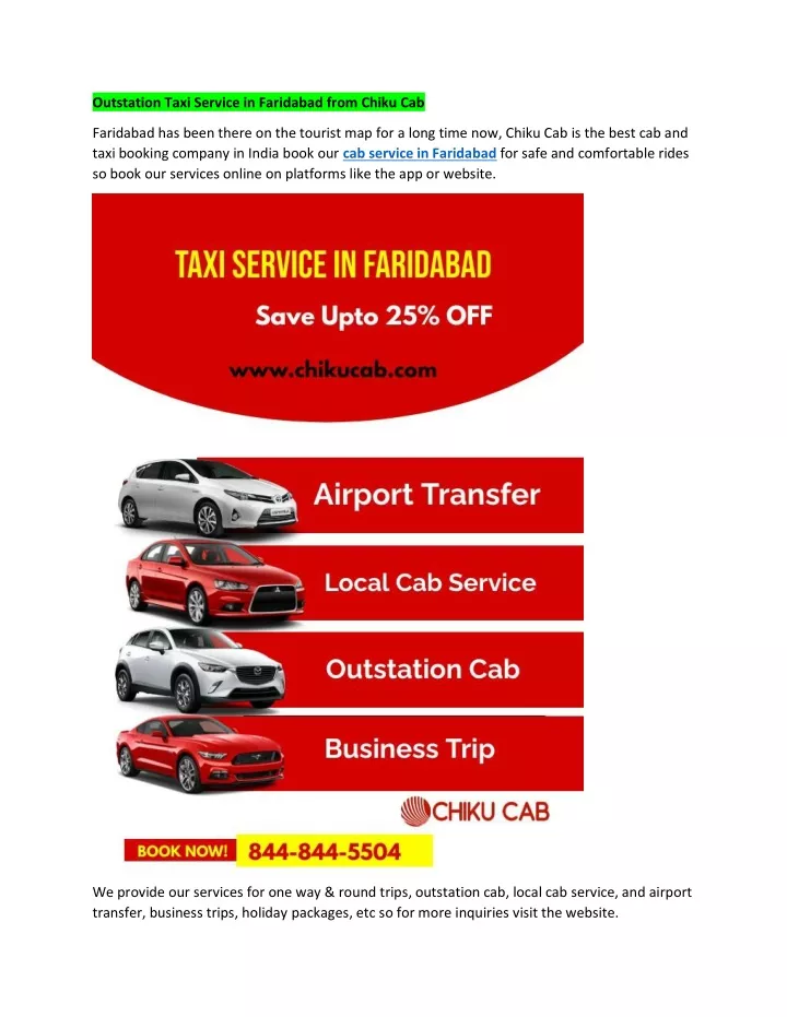 outstation taxi service in faridabad from chiku