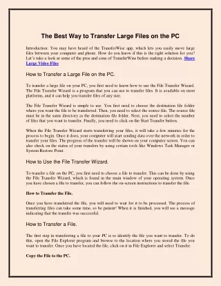 The Best Way to Transfer Large Files on the PC