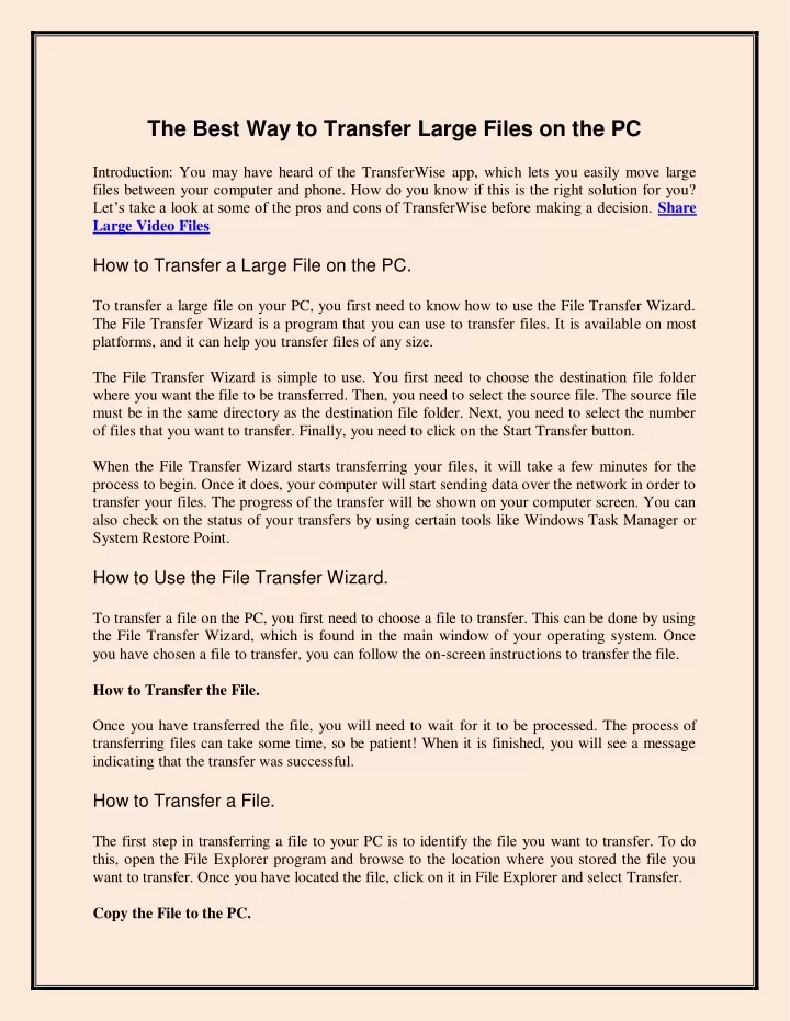 the best way to transfer large files on the pc