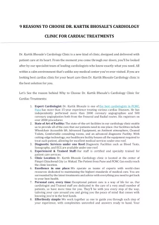 9 REASONS TO CHOOSE DR. KARTIK BHOSALE’S CARDIOLOGY CLINIC