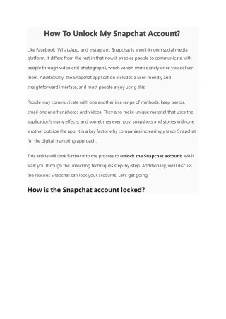 How To Unlock My Snapchat Account