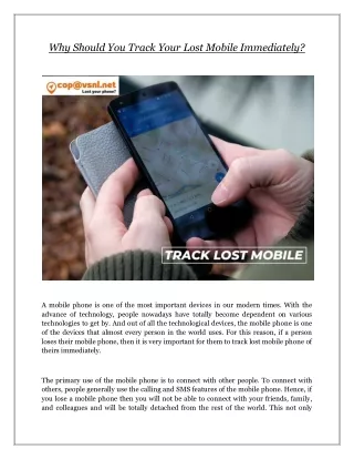 Why Should You Track Your Lost Mobile Immediately?