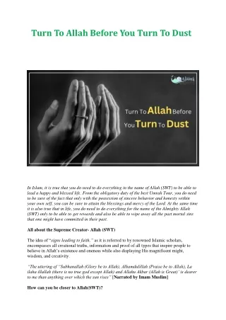 Turn To Allah Before You Turn To Dust