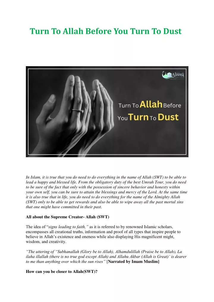 turn to allah before you turn to dust
