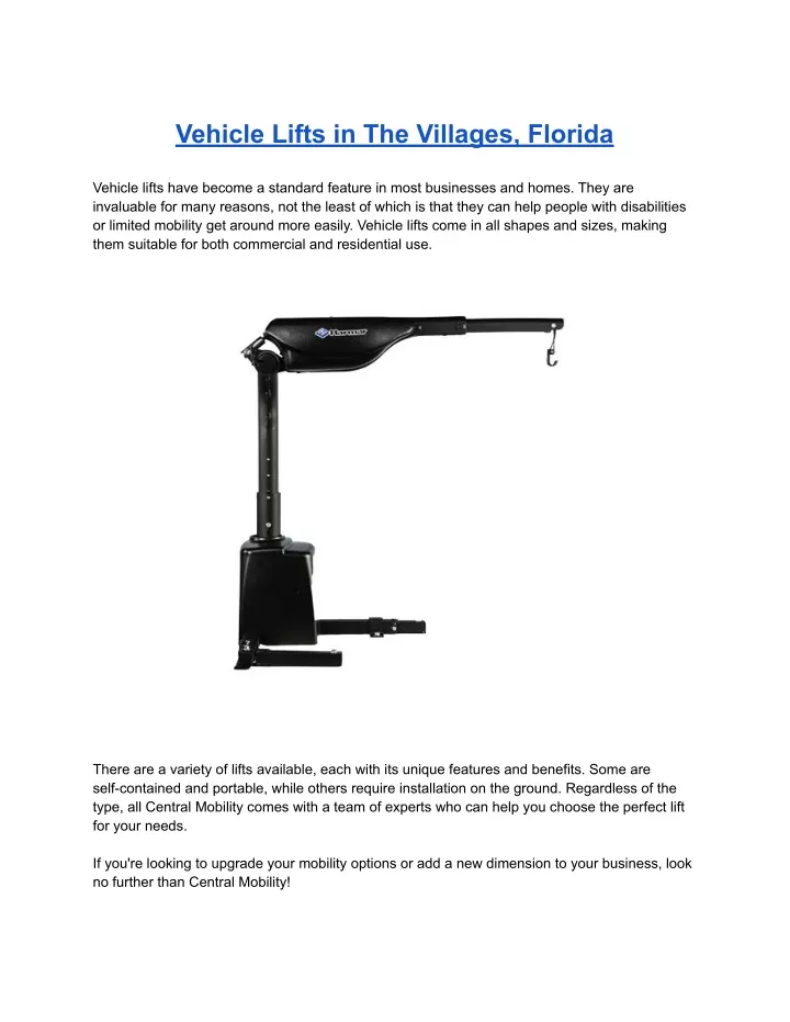 vehicle lifts in the villages florida