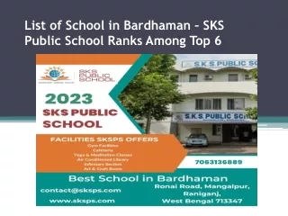 List of School in Bardhaman – SKS Public School Ranks Among Top 6