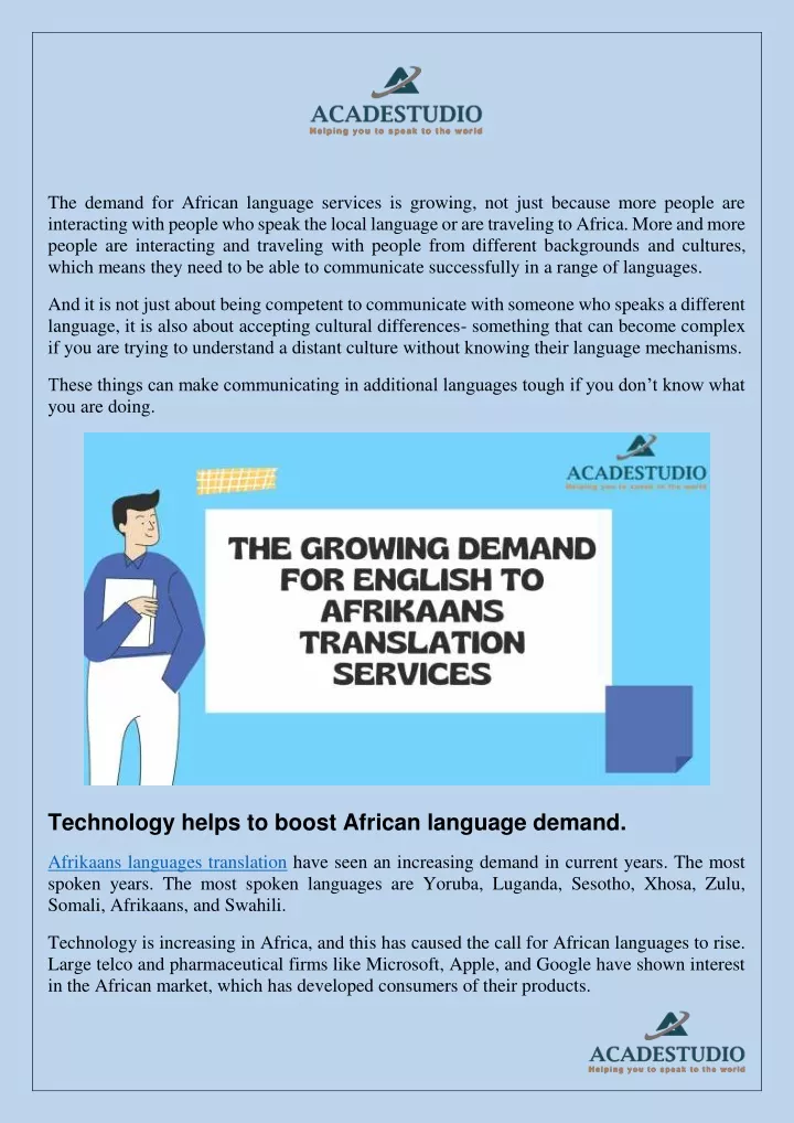 the demand for african language services