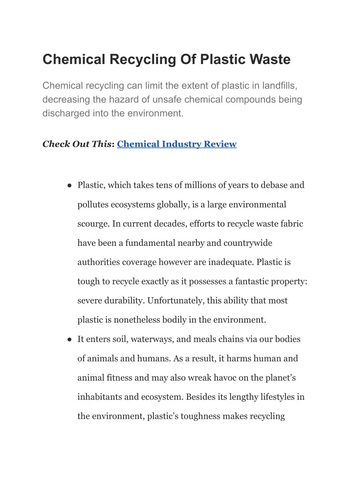 chemical recycling of plastic waste