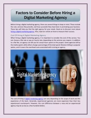 Factors to Consider Before Hiring a Digital Marketing Agency