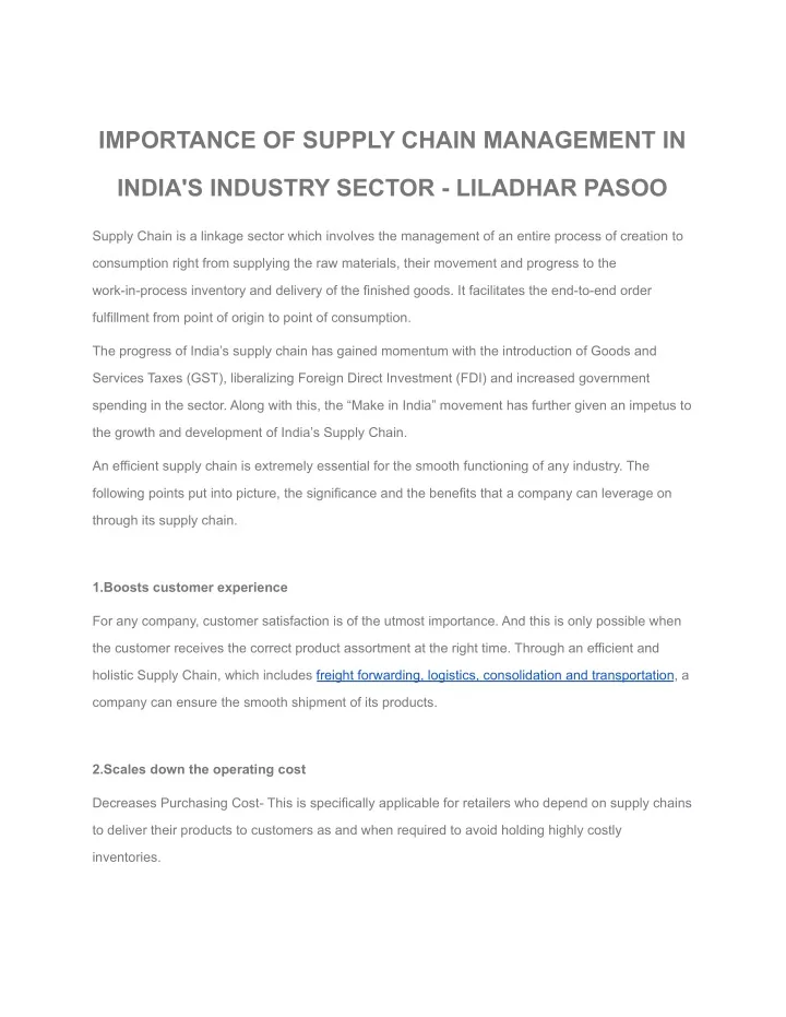 importance of supply chain management in