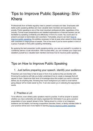 Tips to Improve Public Speaking- Shiv Khera