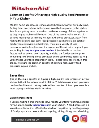 common benefits of having a high quality food