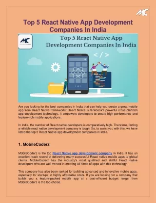 Top 5 React Native App Development Companies In India