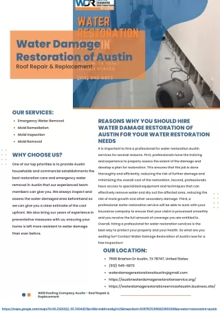 Reasons why you should hire Water Damage Restoration of Austin for your water re