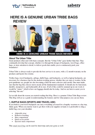 Here Is A Genuine Urban Tribe Bags Review | Sabezy