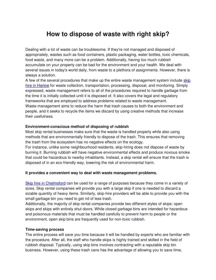 how to dispose of waste with right skip dealing