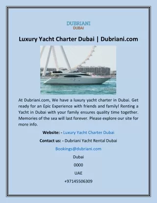 Luxury Yacht Charter Dubai  Dubriani